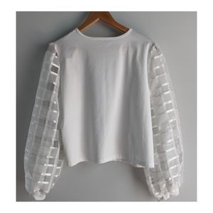 Contrast Mesh Round Neck Top